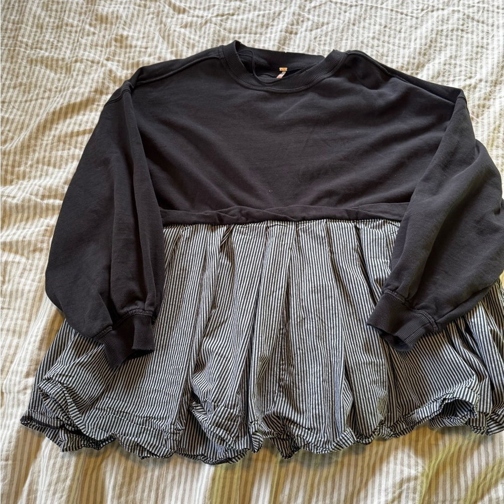 Free People Black and White Striped Tunis Sweatshirt